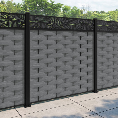 Ripple Feather Fence Panel - Mid Grey - with our aluminium posts
