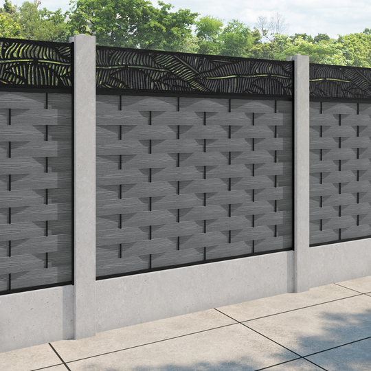 Ripple Feather Fence Panel - Mid Grey - for existing concrete posts