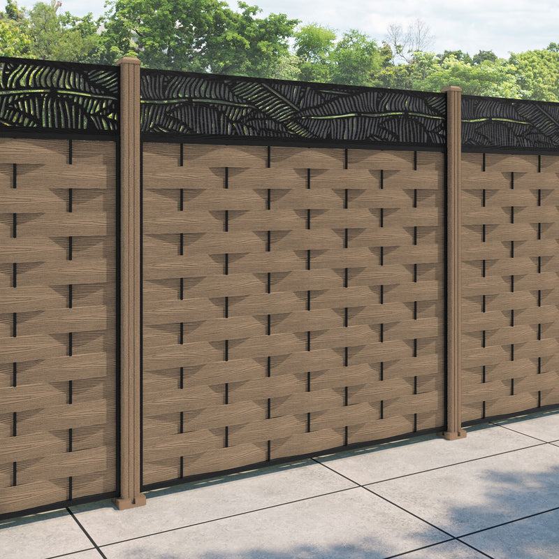 Ripple Feather Fence Panel - Teak - with our composite posts