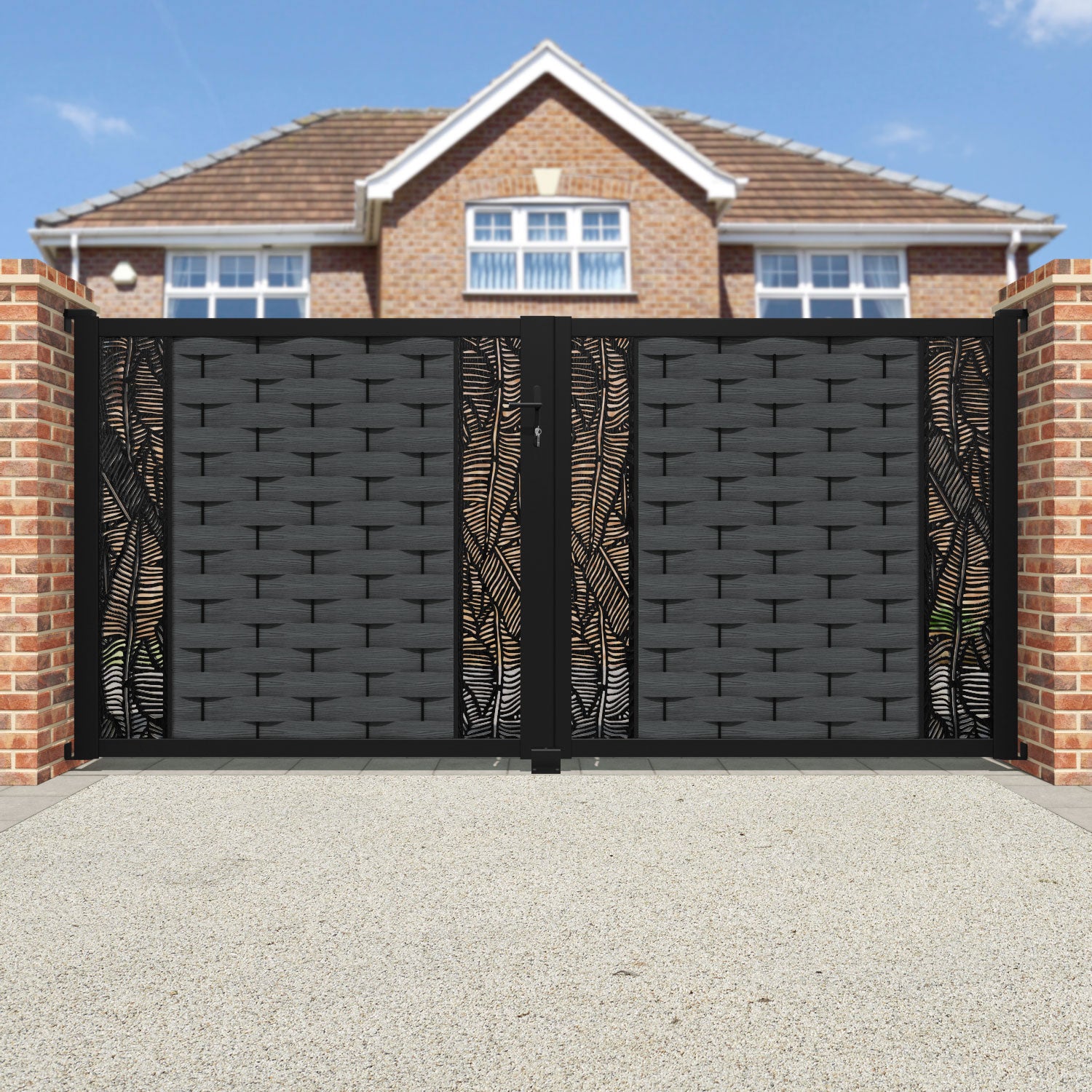 Ripple Feather Straight Top Driveway Gate - Dark Grey - Middle & End Screen