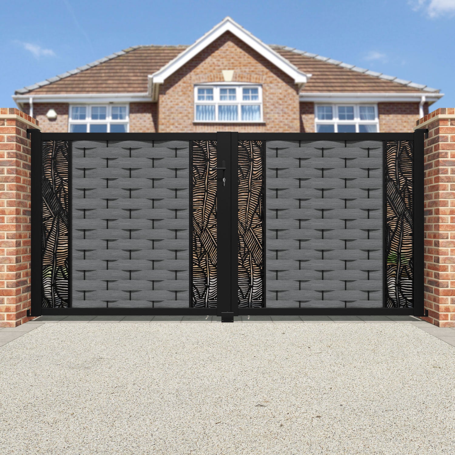Ripple Feather Straight Top Driveway Gate - Mid Grey - Middle & End Screen