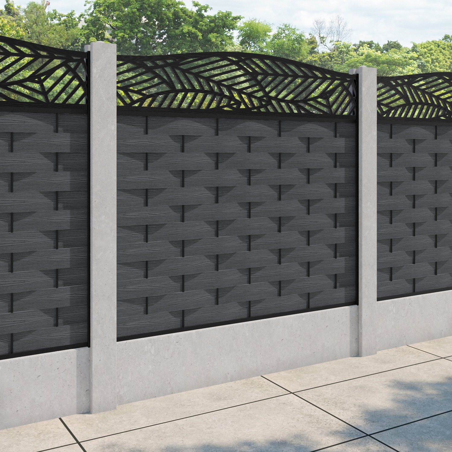 Ripple Habitat Curved Top Fence Panel - Dark Grey - for existing concrete posts