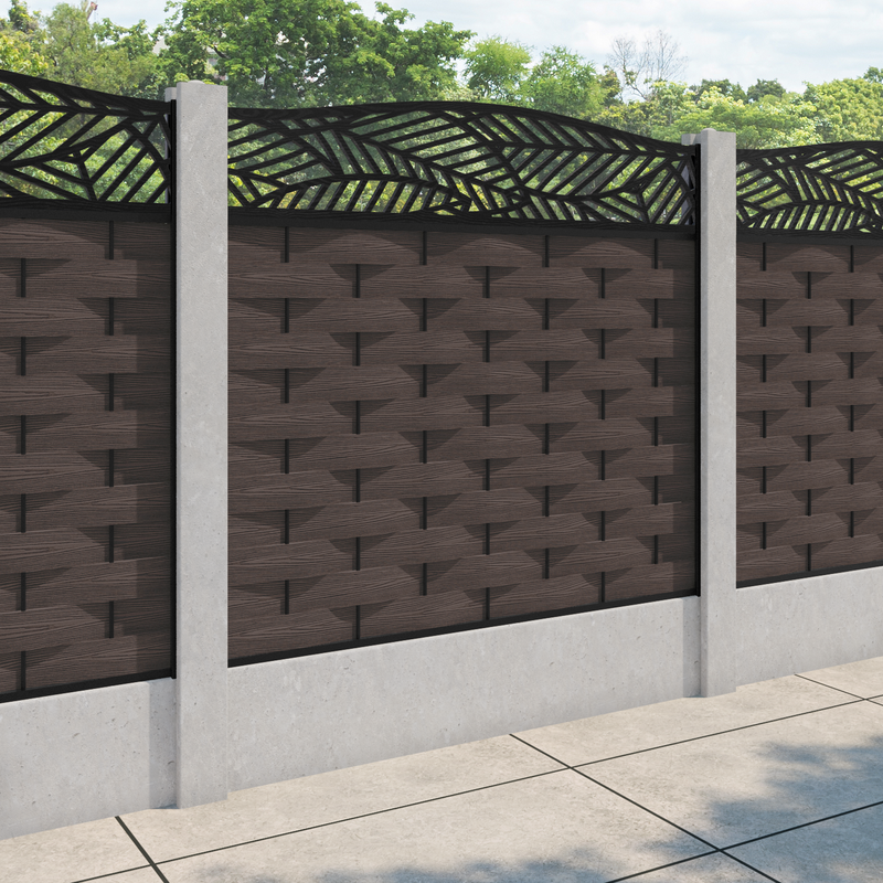 Ripple Habitat Curved Top Fence Panel - Mid Brown - for existing concrete posts
