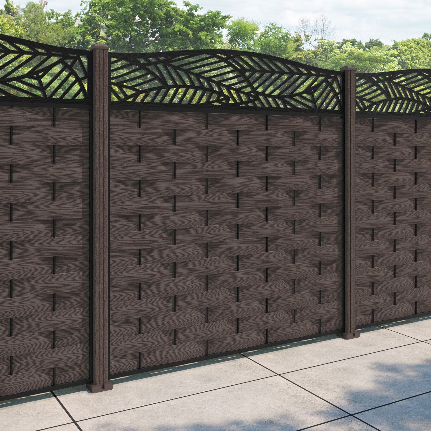 Ripple Habitat Curved Top Fence Panel - Mid Brown - with our composite posts