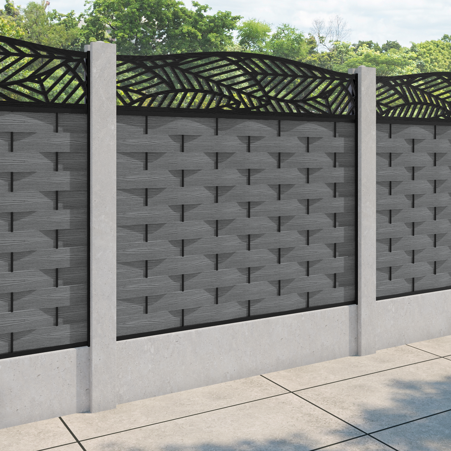 Ripple Habitat Curved Top Fence Panel - Mid Grey - for existing concrete posts