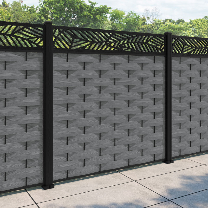 Ripple Habitat Fence Panel - Mid Grey - with our aluminium posts