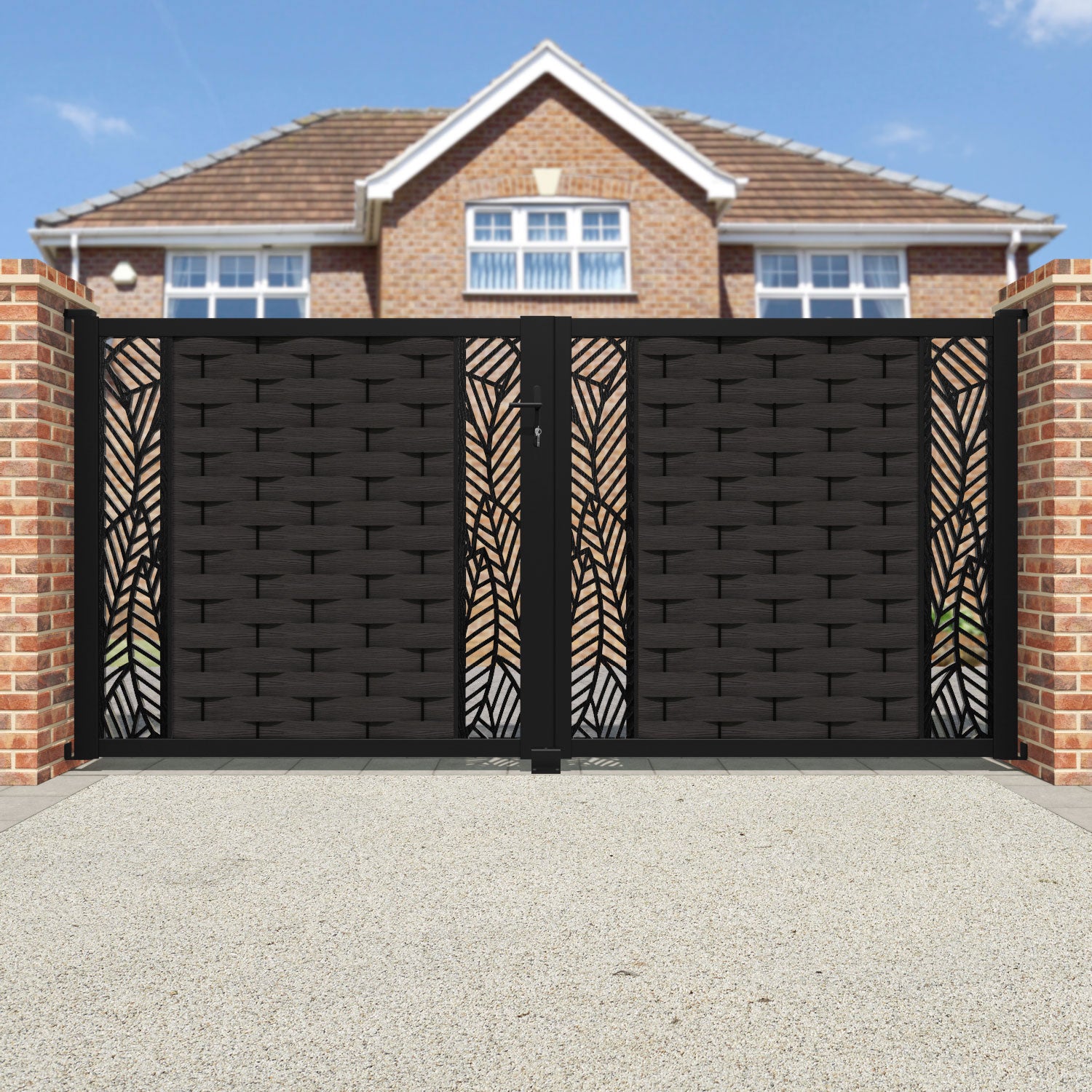 Ripple Habitat Straight Top Driveway Gate - Dark Oak - Middle & End Screen