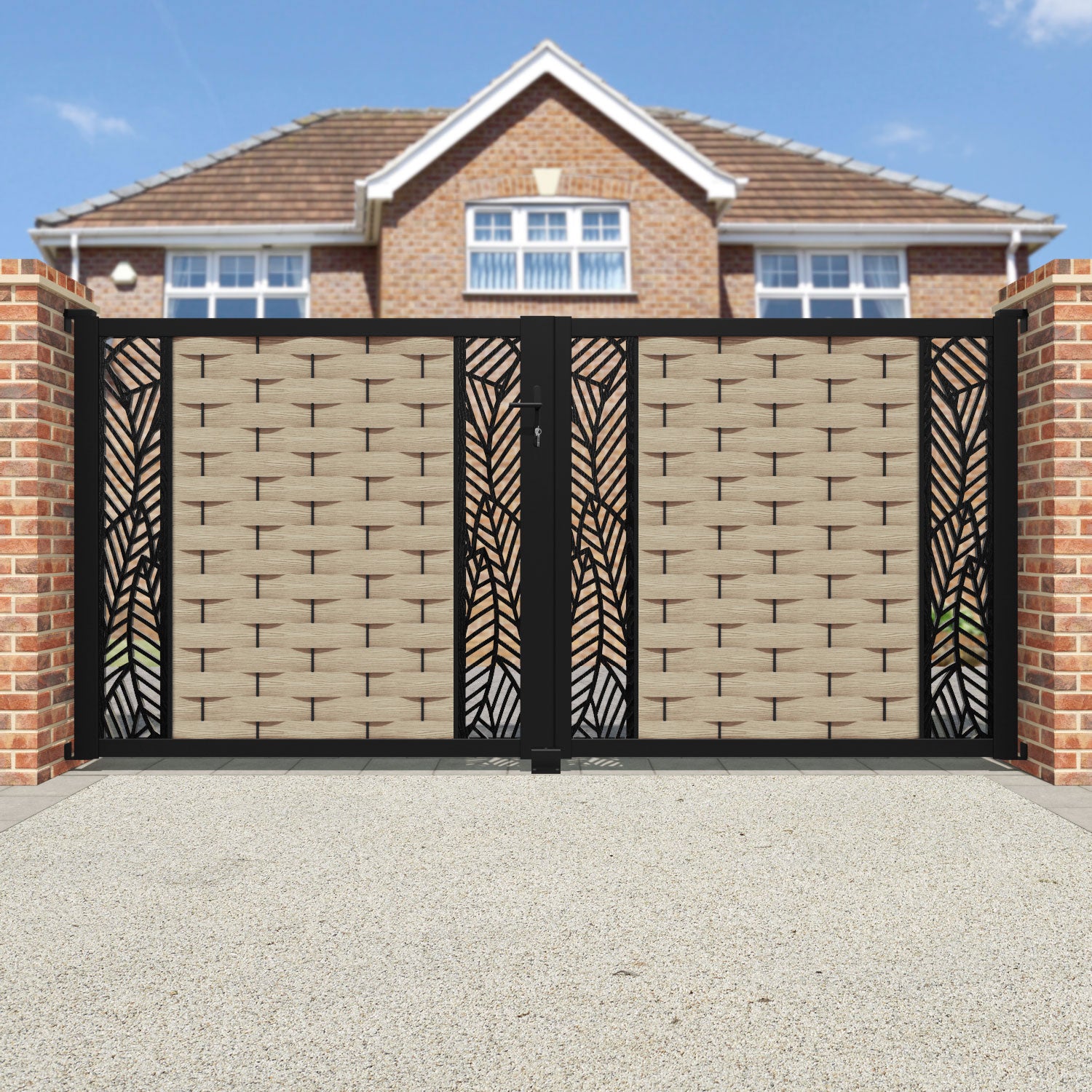 Ripple Habitat Straight Top Driveway Gate - Light Oak- Middle & End Screen