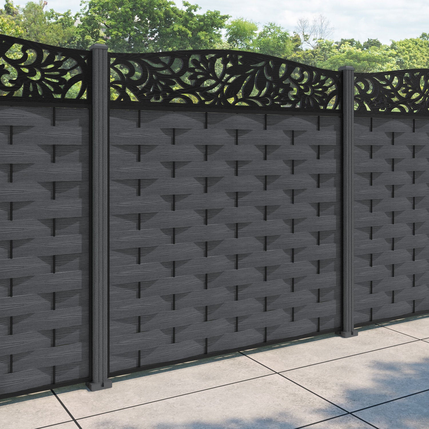 Ripple Heritage Curved Top Fence Panel - Dark Grey - with our composite posts