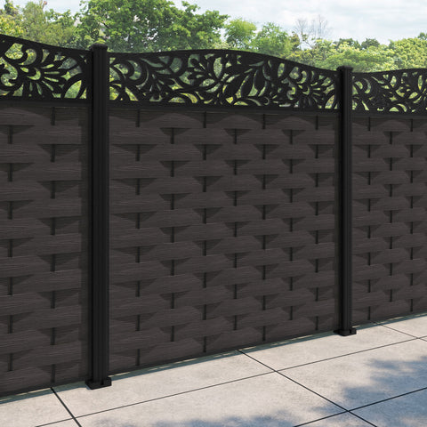 Ripple Heritage Curved Top Fence Panel - Dark Oak - with our aluminium posts