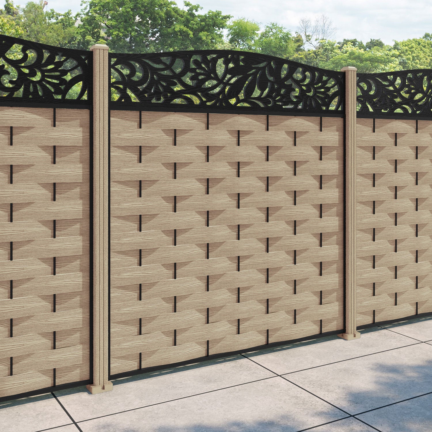 Ripple Heritage Curved Top Fence Panel - Light Oak - with our composite posts