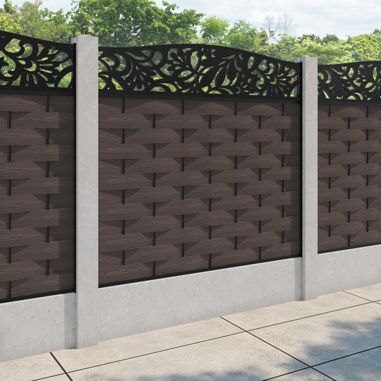 Ripple Heritage Curved Top Fence Panel - Mid Brown - for existing concrete posts
