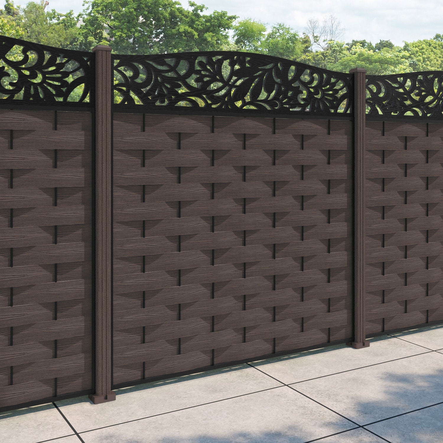 Ripple Heritage Curved Top Fence Panel - Mid Brown - with our composite posts
