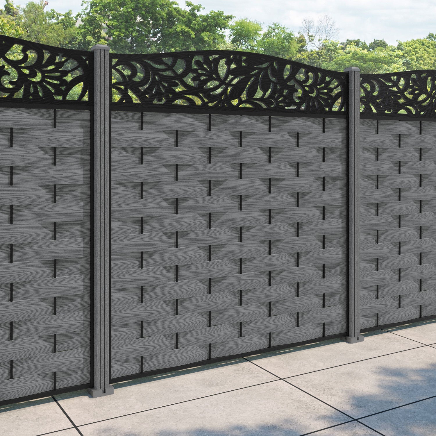Ripple Heritage Curved Top Fence Panel - Mid Grey - with our composite posts