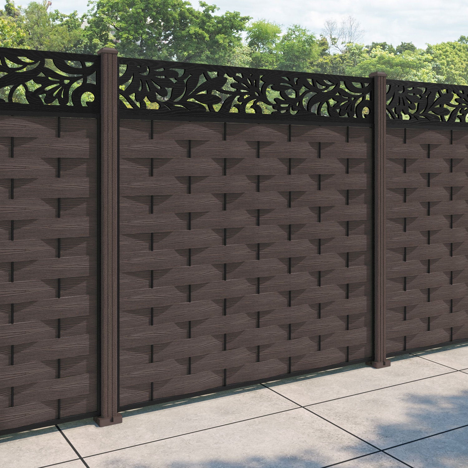 Ripple Heritage Fence Panel - Mid Brown - with our composite posts
