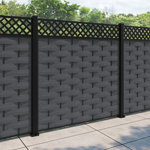 Ripple Hive Fence Panel - Dark Grey - with our aluminium posts