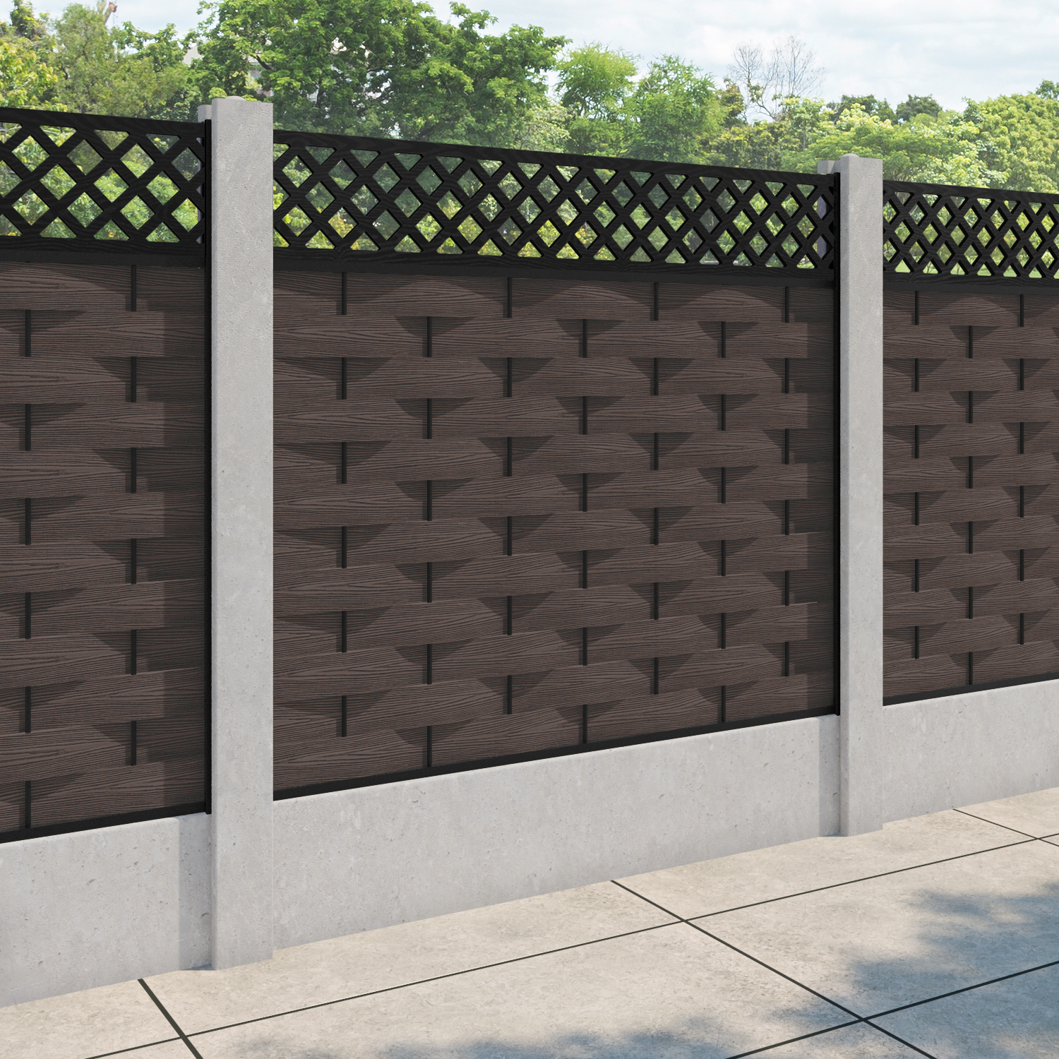 Ripple Hive Fence Panel - Mid Brown - for existing concrete posts