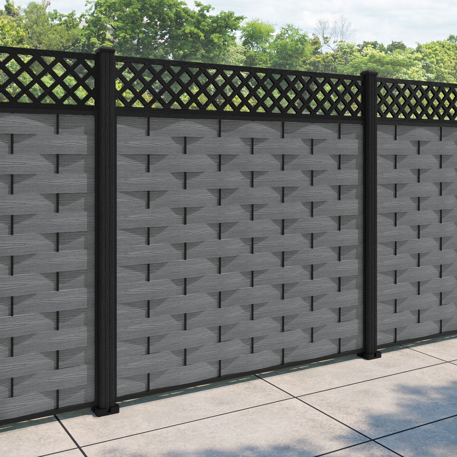 Ripple Hive Fence Panel - Mid Grey - with our composite posts