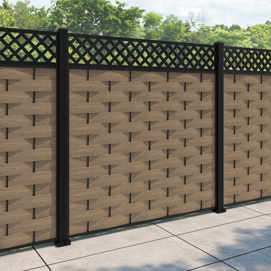 Ripple Hive Fence Panel - Teak - with our aluminium posts