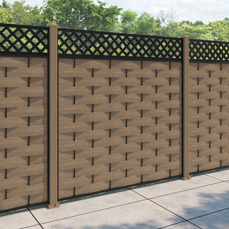 Ripple Hive Fence Panel - Teak - with our composite posts