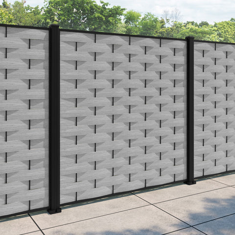 Ripple Fence Panel - Light grey - with our aluminium posts