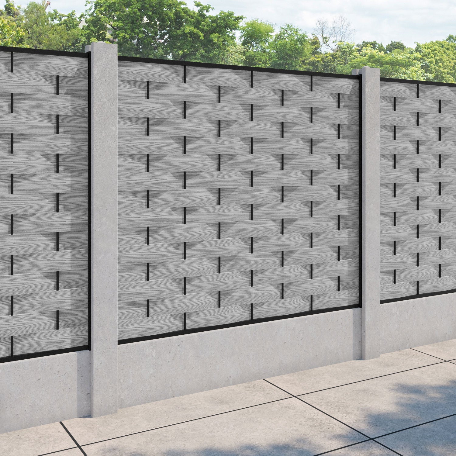 Ripple Fence Panel - Light Grey - for existing concrete posts