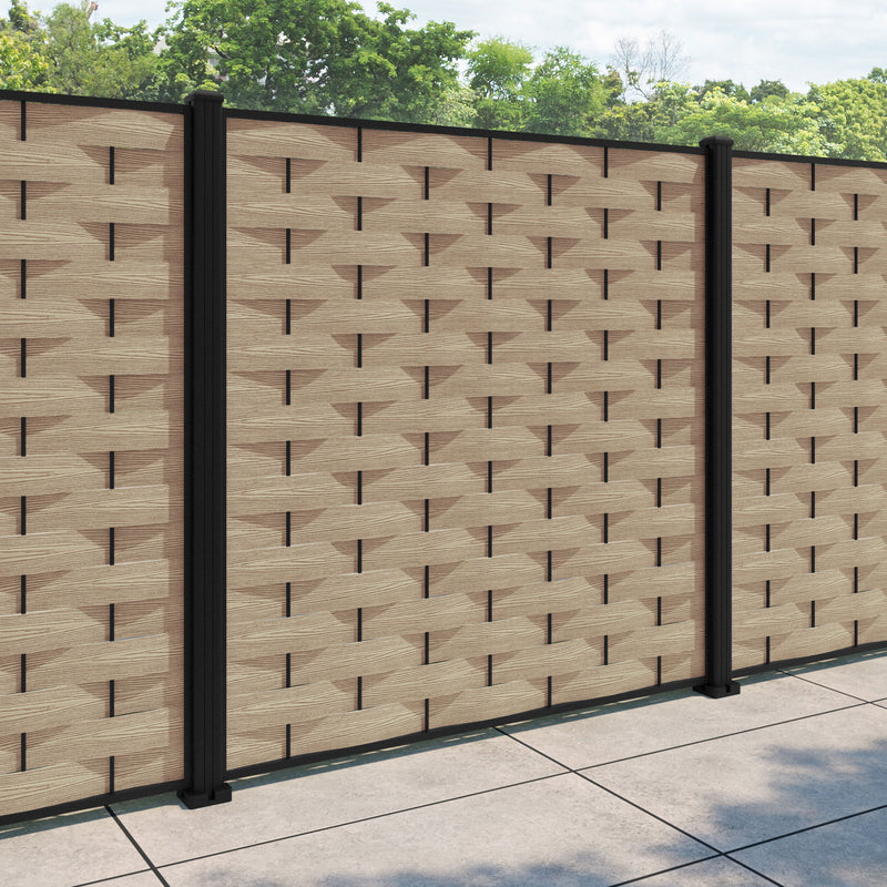 Ripple Fence Panel - Light oak - with our aluminium posts