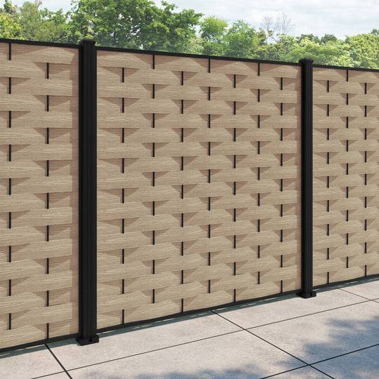 Ripple Fence Panel - Light oak - with our aluminium posts