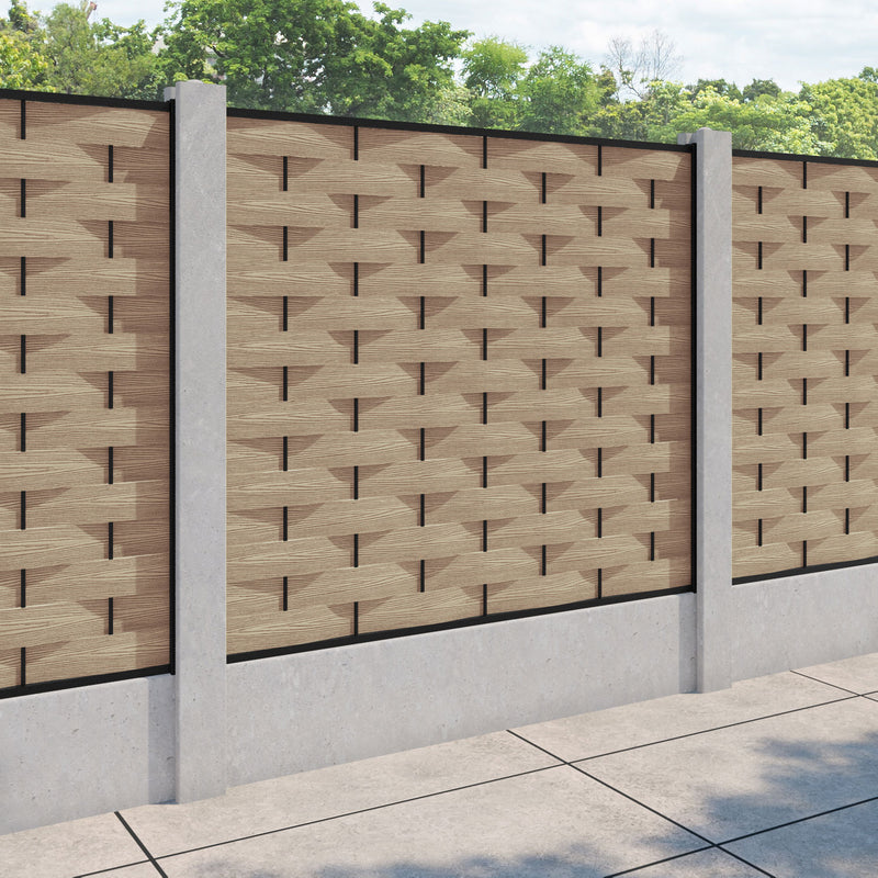 Ripple Fence Panel - Light Oak - for existing concrete posts