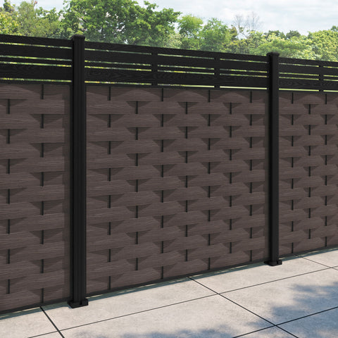 Ripple Linea Fence Panel - Mid Brown - with our aluminium posts