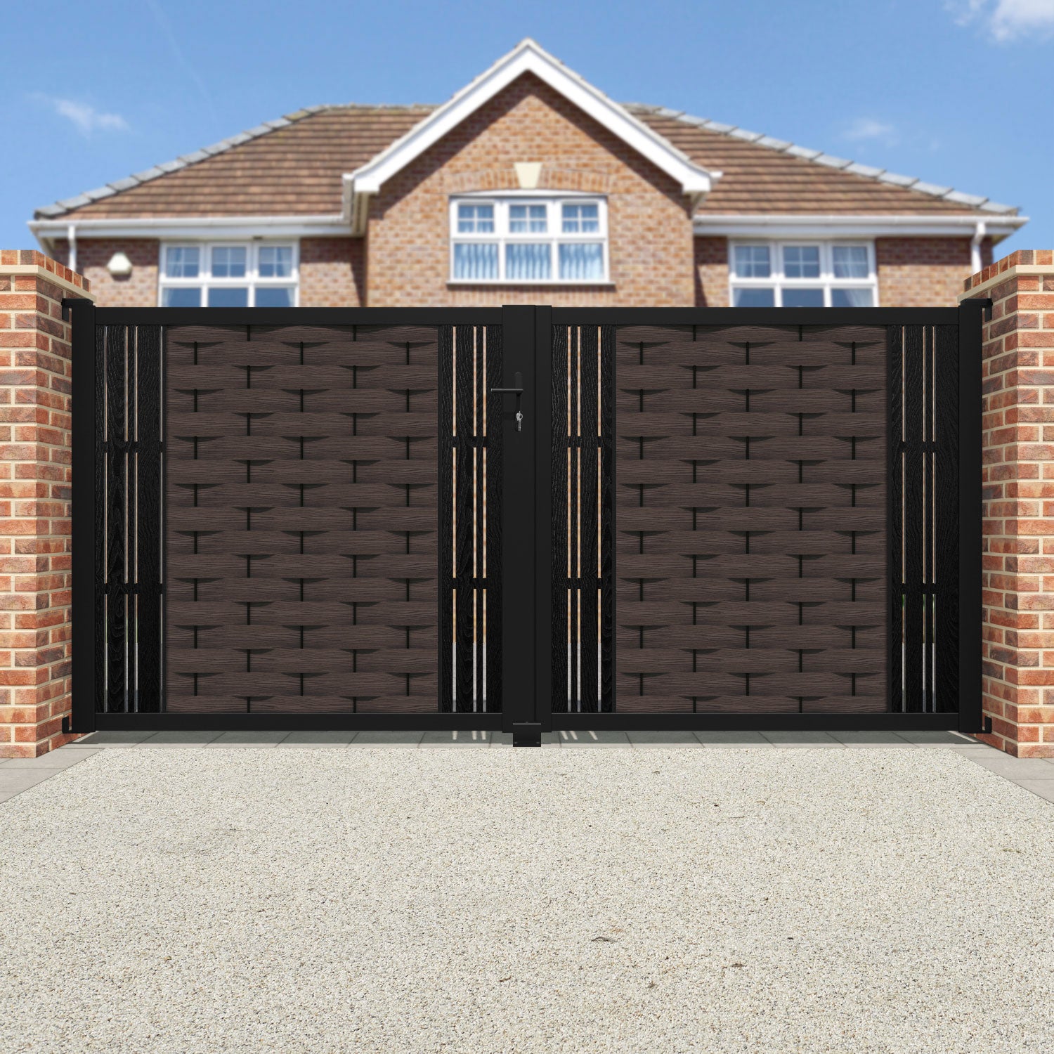 Ripple Linea Straight Top Driveway Gate - Mid Brown - Middle & End Screen