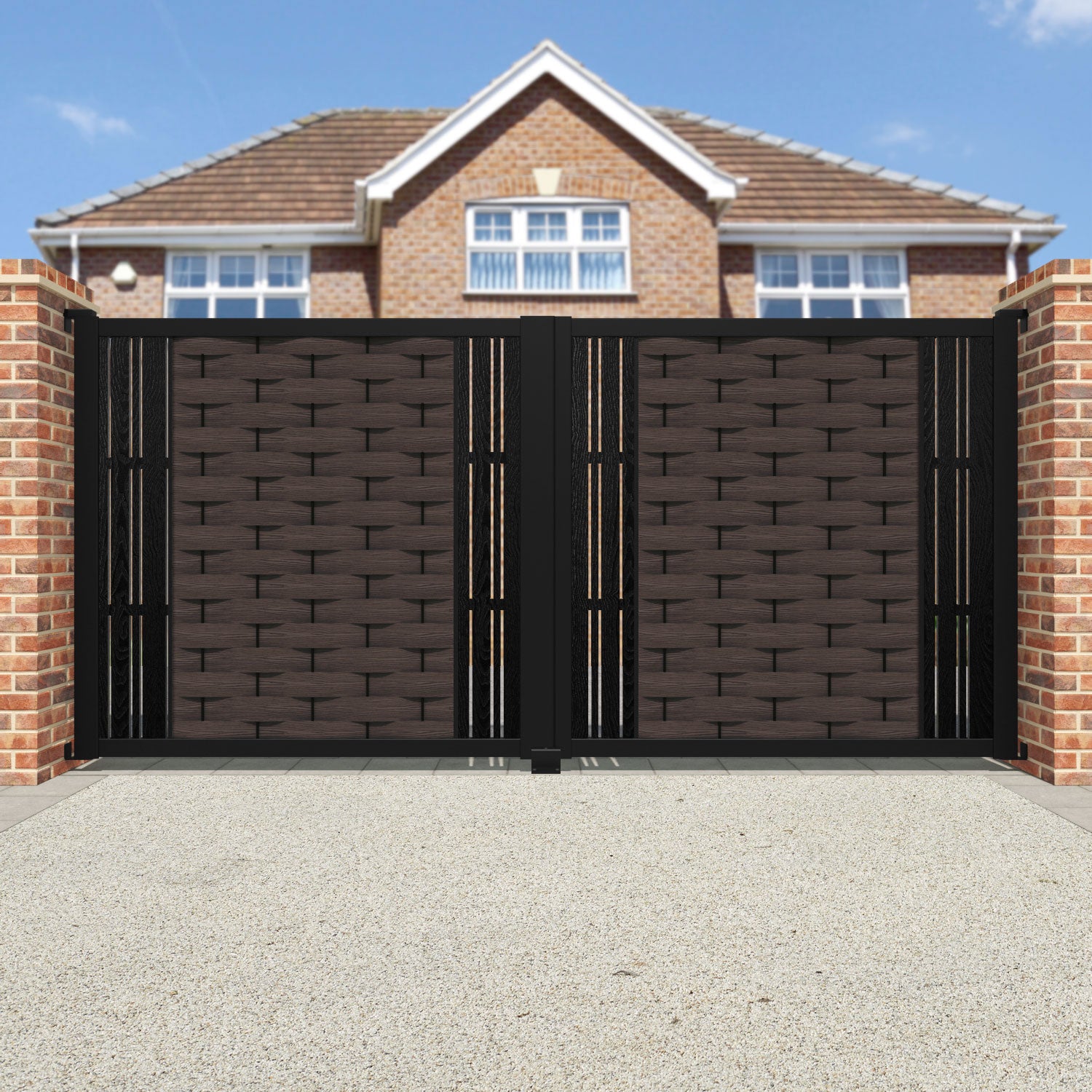 Ripple Linea Straight Top Driveway Gate - Mid Brown - Middle & End Screen