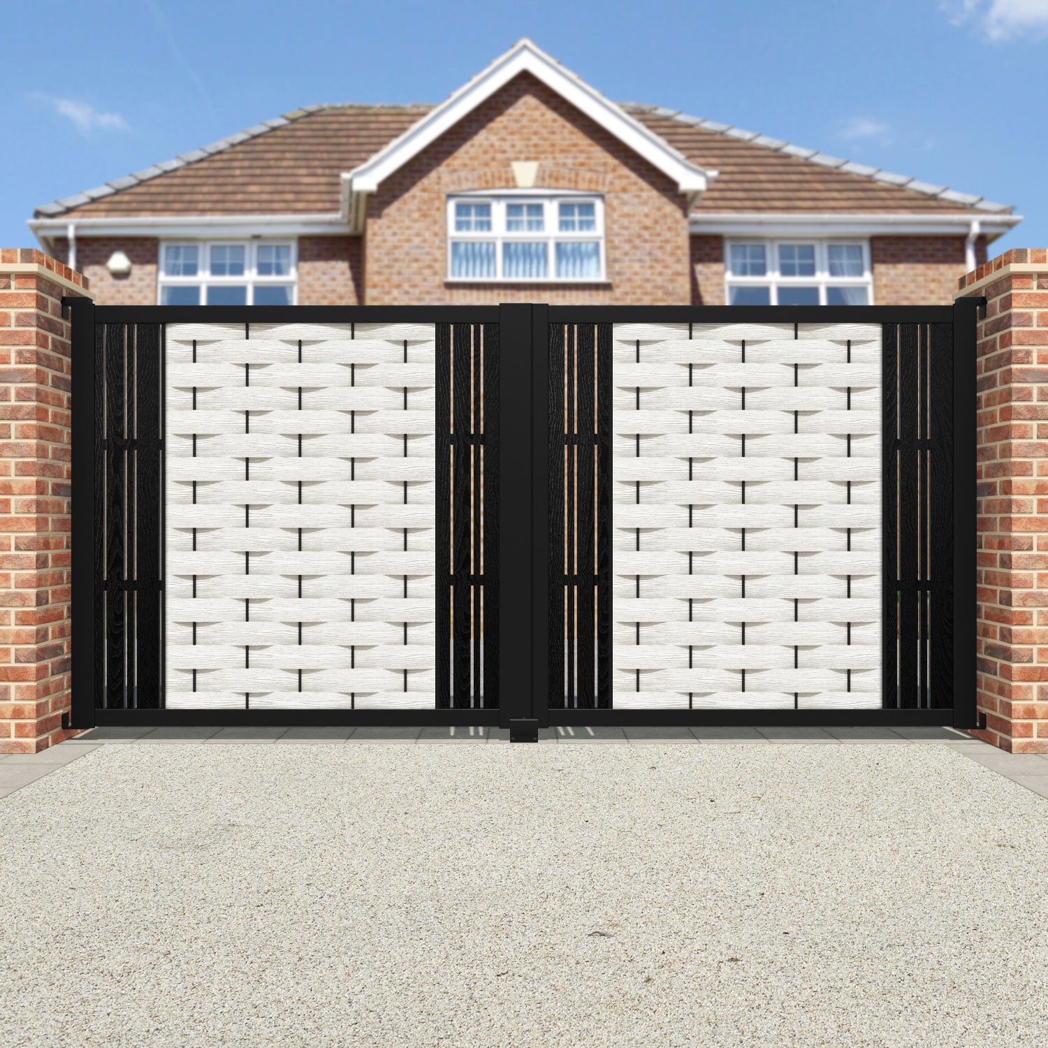 Ripple Linea Straight Top Driveway Gate - Light Stone - Middle & End Screen