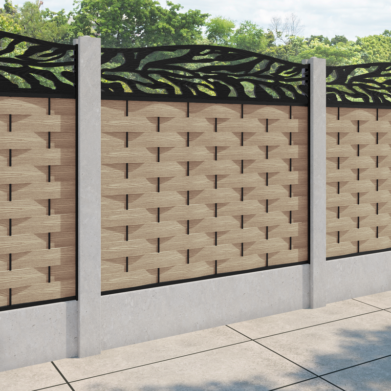 Ripple Malawi Curved Top Fence Panel - Light Oak - for existing concrete posts