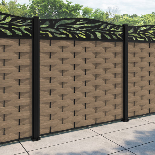 Ripple Malawi Curved Top Fence Panel - Teak - with our aluminium posts