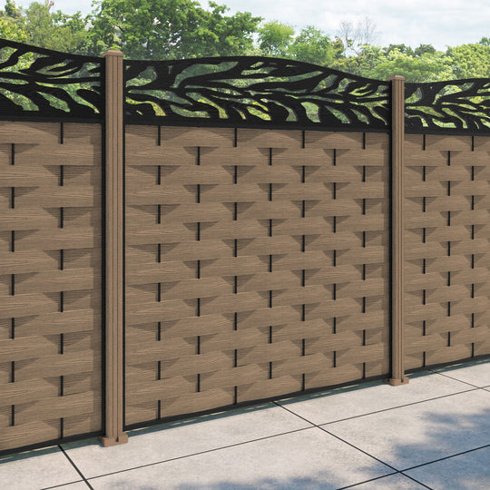 Ripple Malawi Curved Top Fence Panel - Teak - with our composite posts
