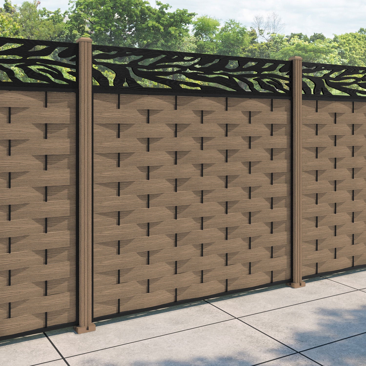 Ripple Malawi Fence Panel - Teak - with our composite posts