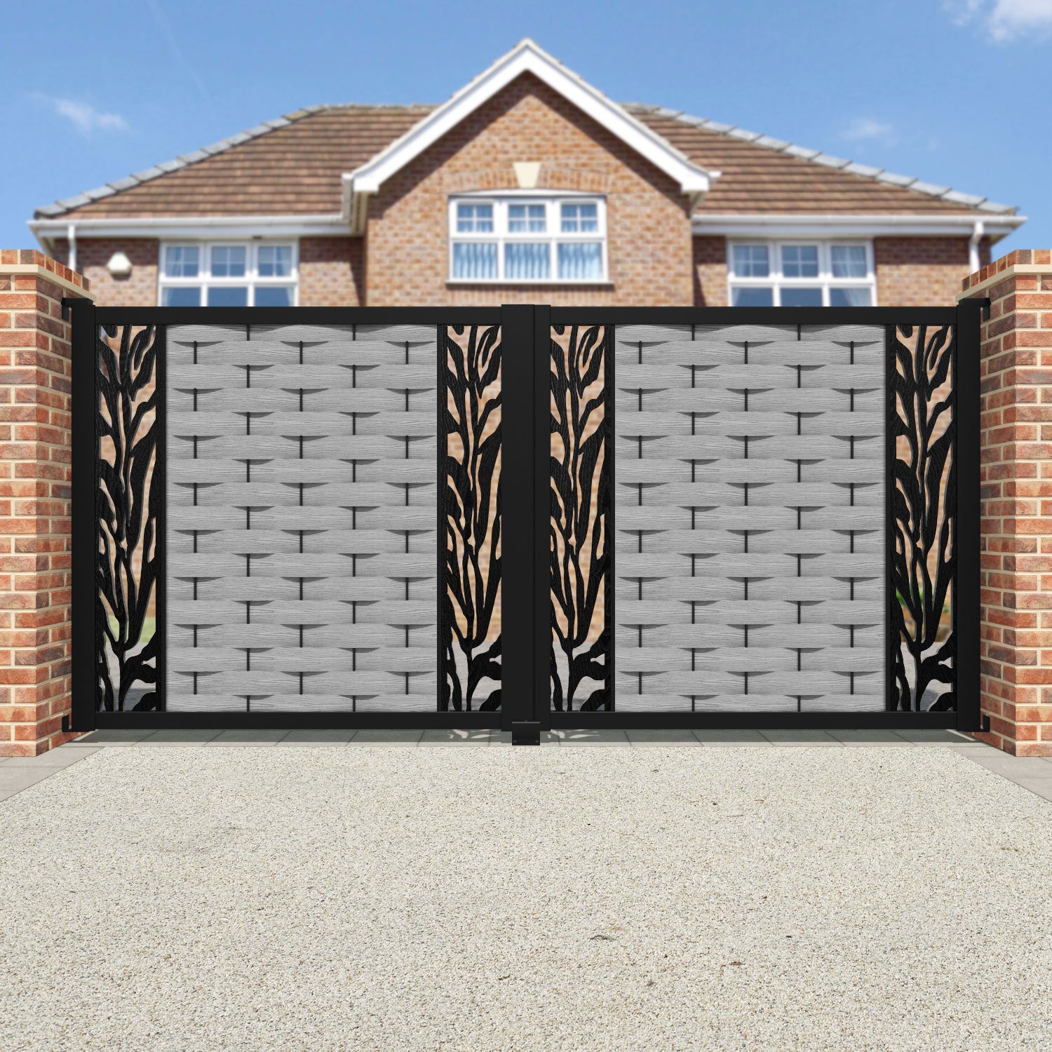 Ripple Malawi Straight Top Driveway Gate - Light Grey - Middle & End Screen