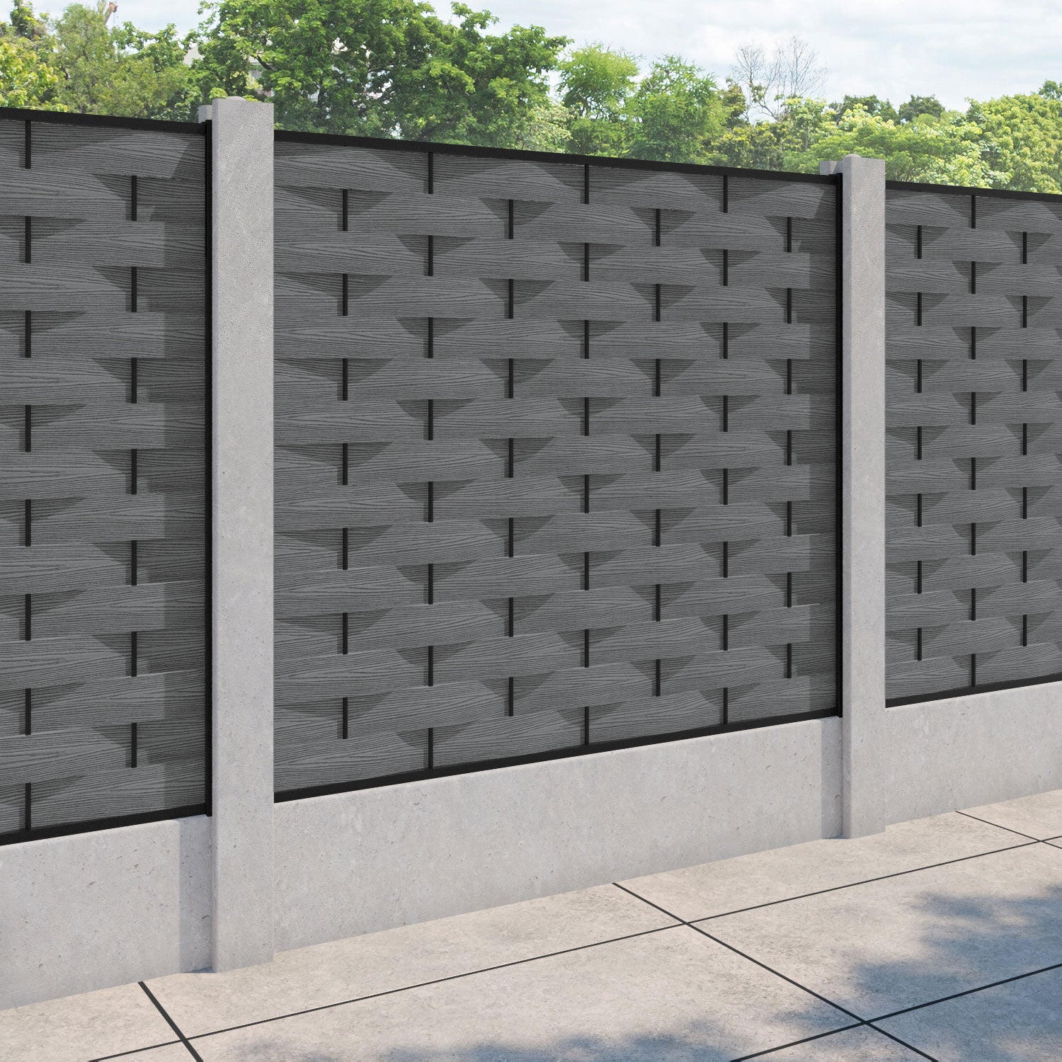 Ripple Fence Panel - Mid Grey - for existing concrete posts
