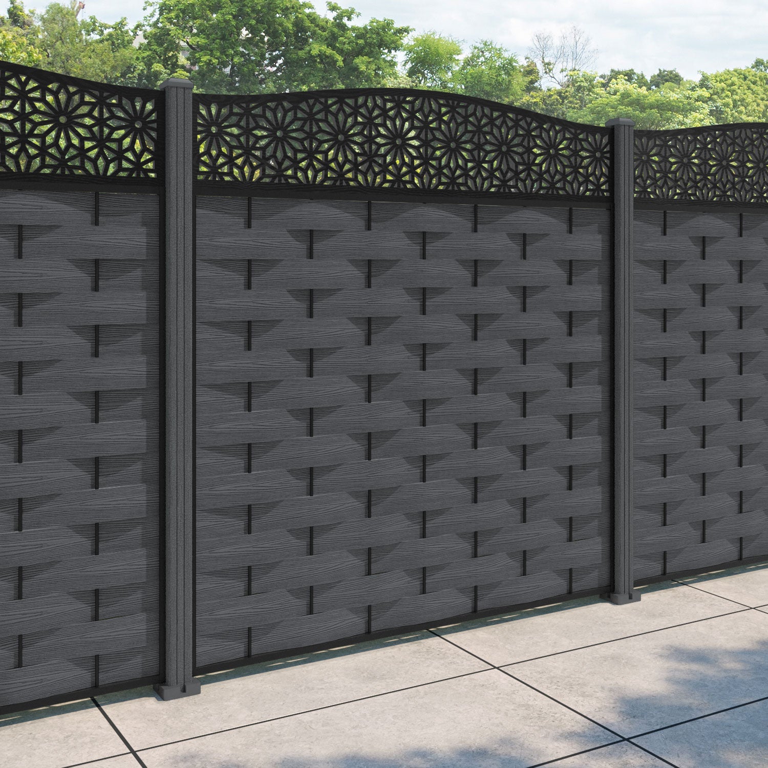 Ripple Narwa Curved Top Fence Panel - Dark Grey - with our composite posts