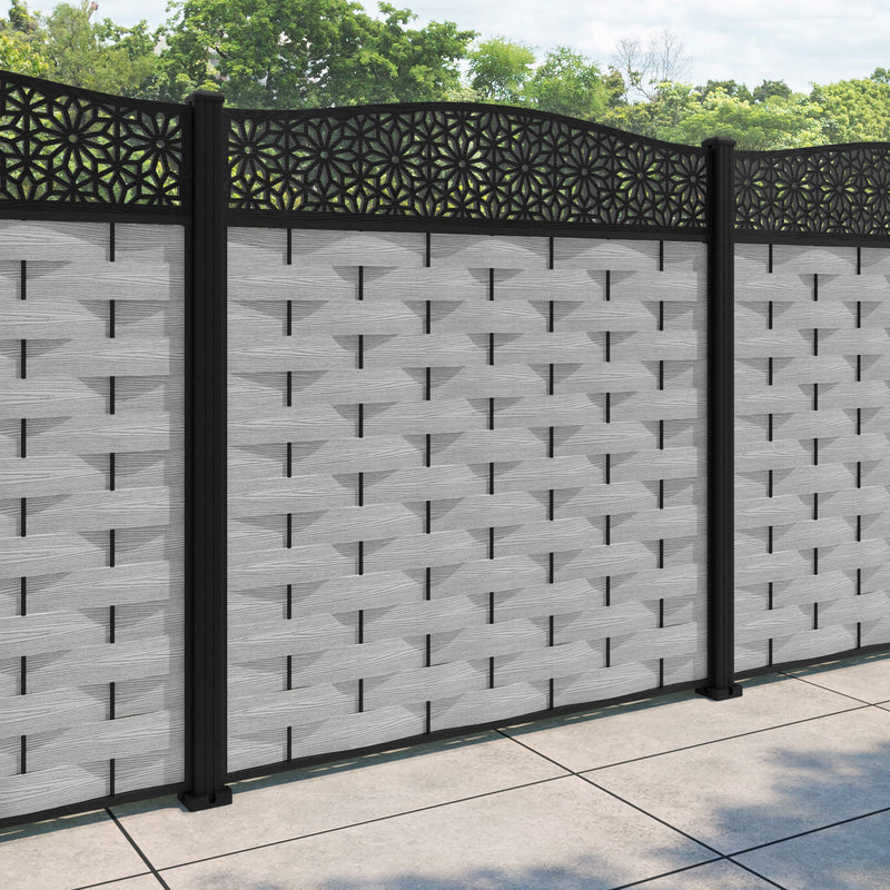 Ripple Narwa Curved Top Fence Panel - Light Grey - with our aluminium posts