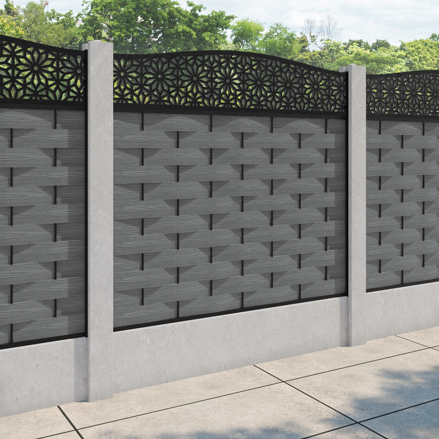 Ripple Narwa Curved Top Fence Panel - Mid Grey - for existing concrete posts