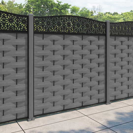 Ripple Narwa Curved Top Fence Panel - Mid Grey - with our composite posts