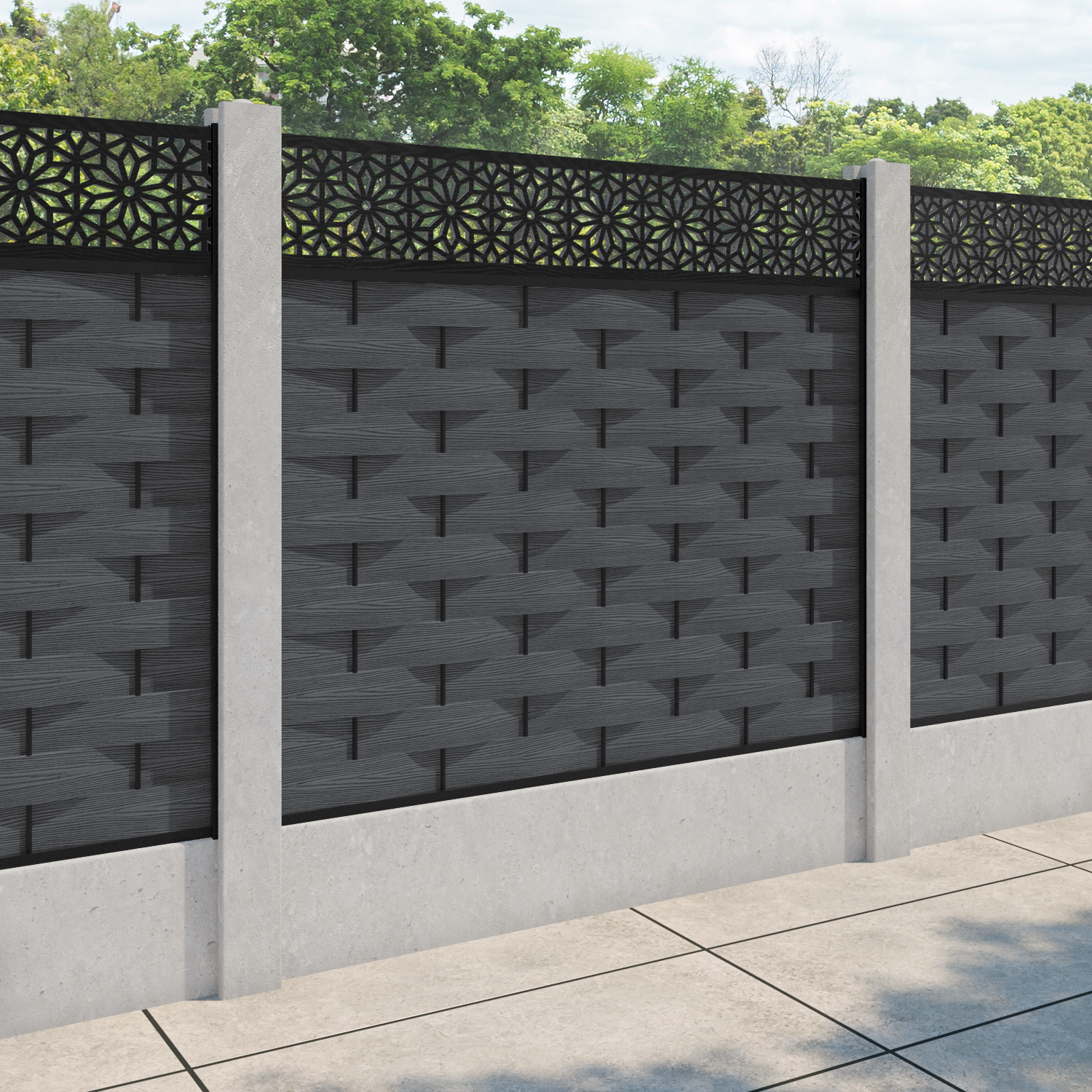 Ripple Narwa Fence Panel - Dark Grey - for existing concrete posts