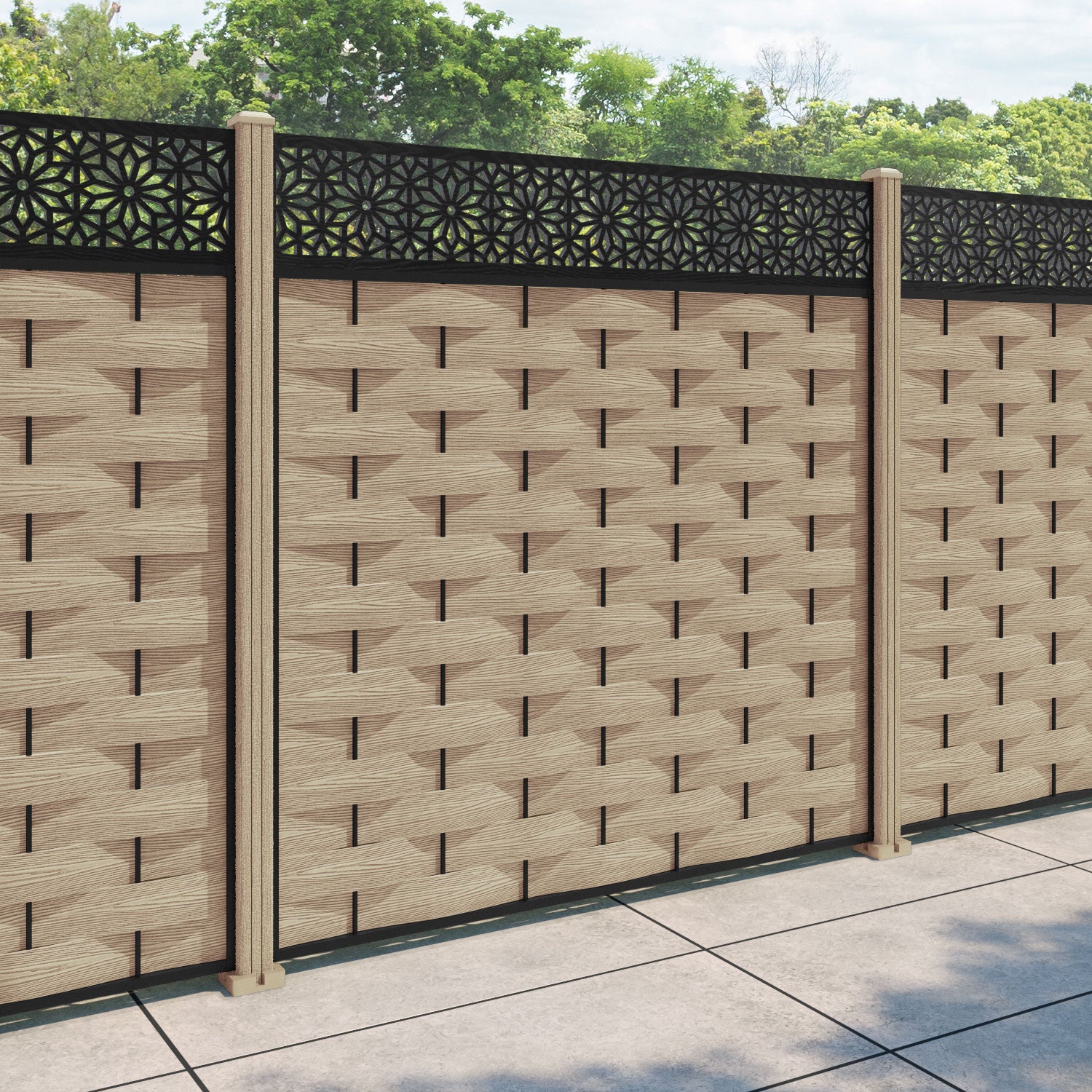 Ripple Narwa Fence Panel - Light Oak - with our composite posts