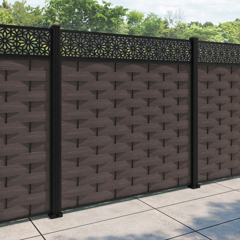 Ripple Narwa Fence Panel - Mid Brown - with our aluminium posts