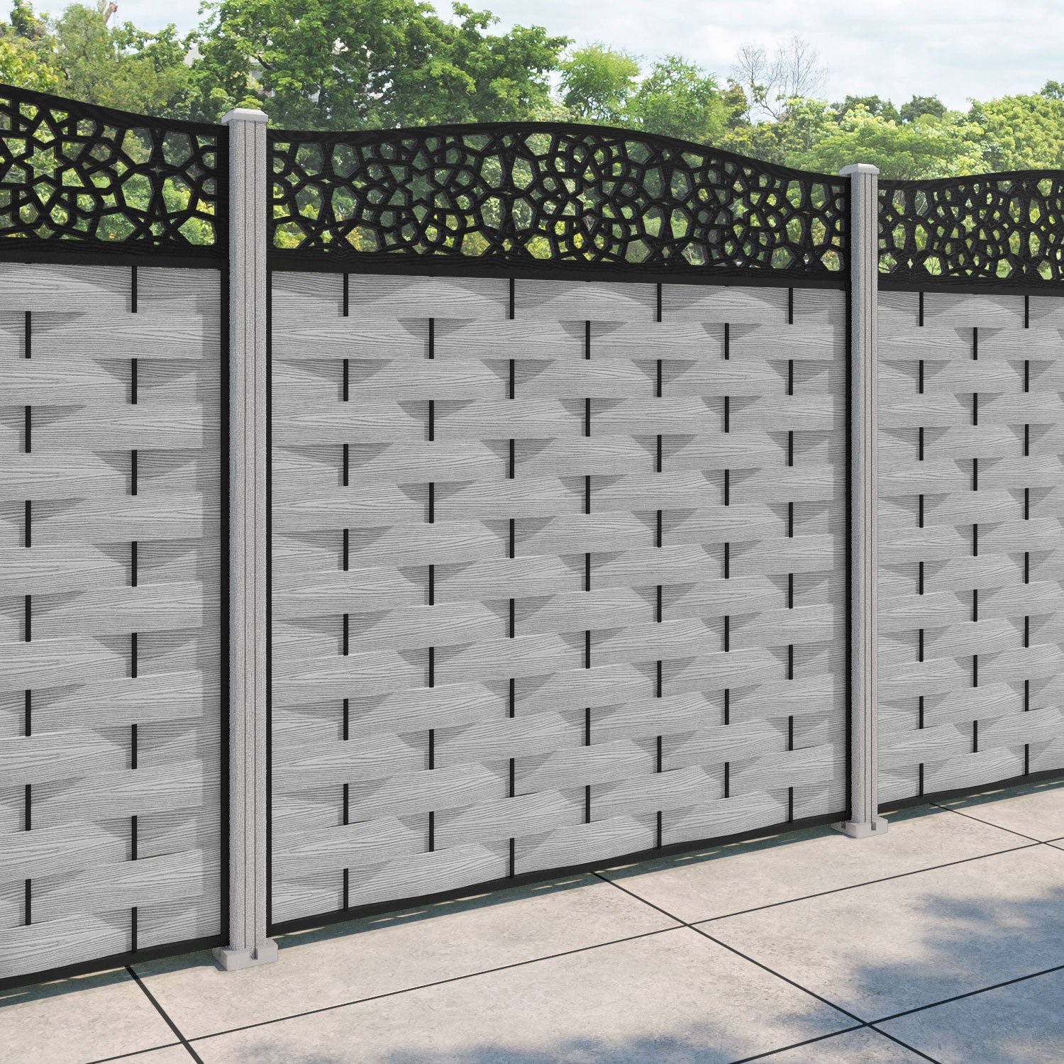 Ripple Nazira Curved Top Fence Panel - Light Grey - with our composite posts