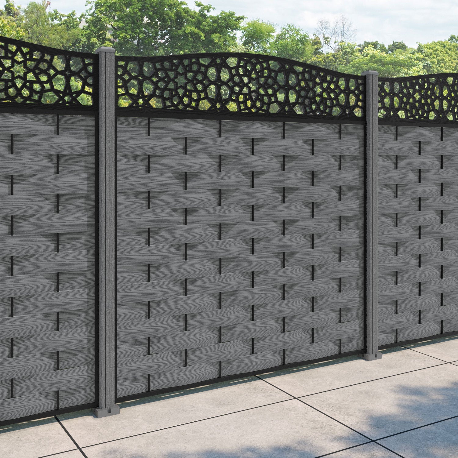 Ripple Nazira Curved Top Fence Panel - Mid Grey - with our composite posts