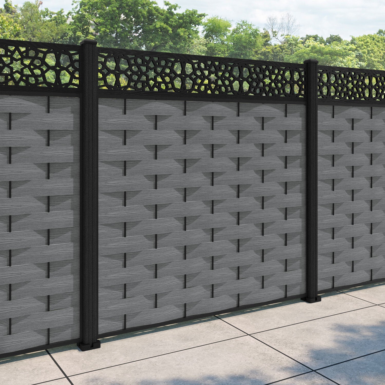 Ripple Nazira Fence Panel - Mid Grey - with our composite posts