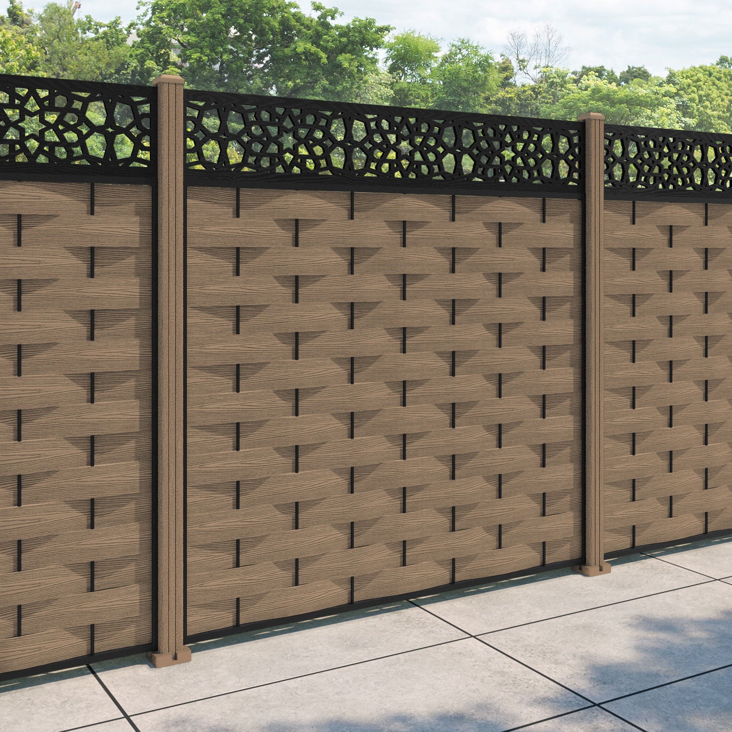 Ripple Nazira Fence Panel - Teak - with our composite posts